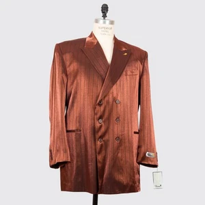 Falcone Costume Blazer Size 48L Men Metallic Rust Orange Pinstripe - Picture 1 of 4