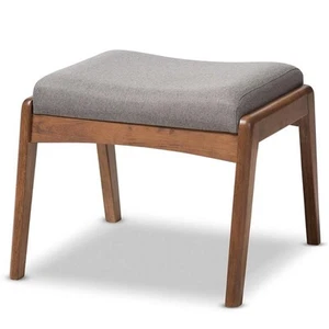 Baxton Studio Roxy Fabric Upholstered Ottoman in Gray and Walnut Brown - Picture 1 of 6