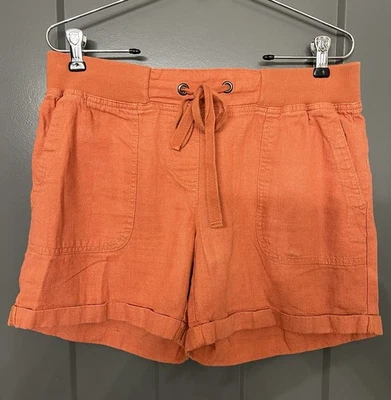 Per Se Linen Blend Shorts Size Medium. Rust. Patch Pockets. Elastic Waist  - Image 1 of 4