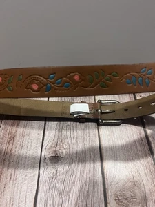 Cinturón Vintage Cuero Tooled Floral Diseño Pintado a Mano Marrón Western 40 - Imagen 1 de 2