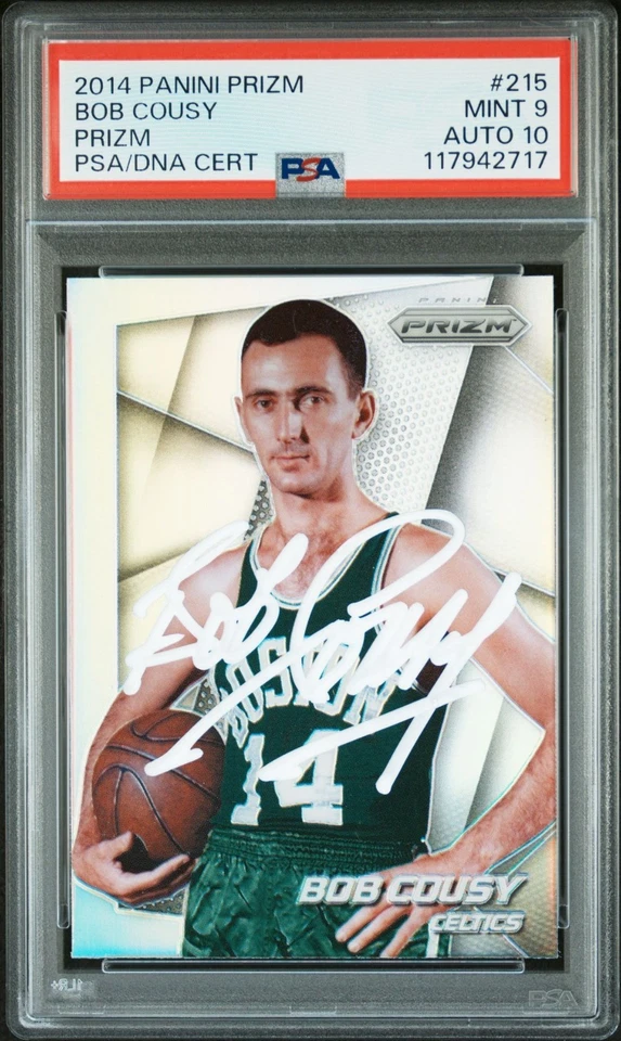 Bob Cousy 2014 Panini Prizm Silver Signed Basketball Card #215 PSA 9 Auto 10 - Image 1 of 2