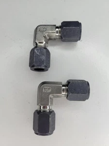(2) SSP DUOLOK 3/8" X 3/8" TUBE OD ELBOW UNION 90 DEGREE, 316 Stainless Steel - Picture 1 of 6