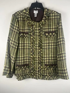 Chico's Tweed Verte Glitzer Sakko Grün Braun Metallakzent Gr. 3 Neu mit Etikett - Bild 1 von 7
