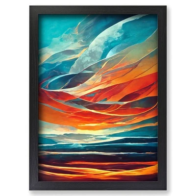 Framed Sunset Abstract Art No.3 Wall Art Canvas Print Poster Picture, Home Decor - Image 1 of 4