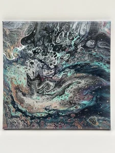 Abstract Acrylic Fluid Pour Art Painting Wall Art 12"x12" - Picture 1 of 6