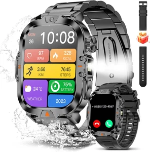 Smartwatch Herren Militär Fitnessuhr Telefonfunktion IP68 Sportmodi Puls Schlaf - Bild 1 von 7