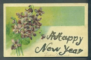 PFB Happy New Year Dainty Violets Glitter 1907 Postcard - Picture 1 of 1