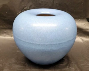 Chinese Powder Blue Ceramic Vase Recessed Mouth Apple Shape - Picture 1 of 12