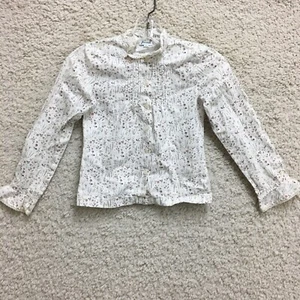 Jacadi Shirt Top 8 Youth Beige Allover Floral Button Up Pintuck Boho Girls 8A - Picture 1 of 9