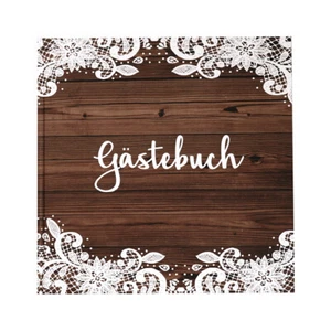 Gästebuch Holz mit weißer Spitze Hochzeit Hochzeitsalbum Vintage Boho - Bild 1 von 2