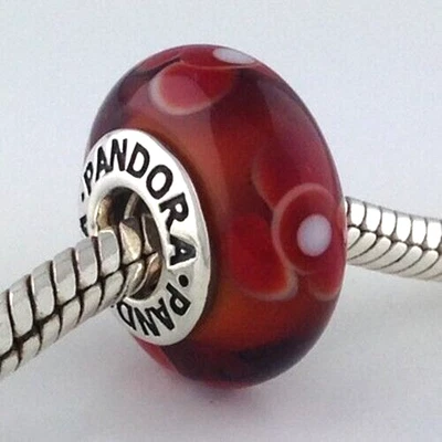 Auténtico Dije de Cuentas PANDORA Cristal de Murano Canela Flores para Ti 790646 Nuevo Foto 1 de 2