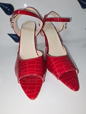 Sandalias de tacón de aguja rojas para mujer con hebilla correa en el tobillo punta abierta EE. UU. 11 Foto 1 de 4