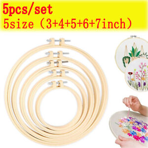 5pcs Bamboo Wooden Embroidery Hoop Ring Set 3-7" Cross Stitch Needle Craft Tools