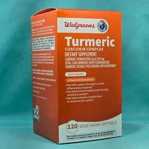 New Walgreens Turmeric Curcumin Complex, 120 Vegeterian Softgels, Exp 12/2025+ - Picture 1 of 2