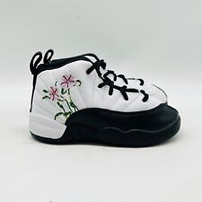 Nike Air Jordan Retro 12 Girls 8c White Black Floral Toddler TD DR6955-100