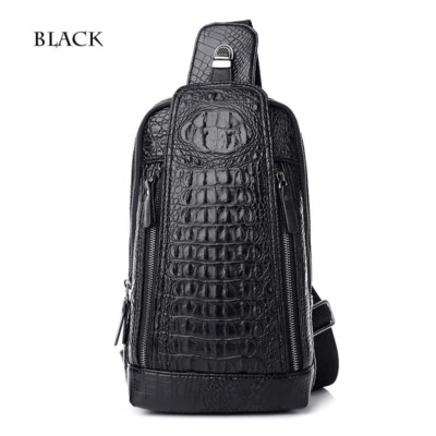 Mens Sling Backpack Leather Crocodile Crossbody Bag Chest Sling Bag Travel Bag - Image 1 of 4