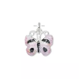 Charm, 1 Small Double Sided Black Lilac Butterfly Cloisonné Charm / 16x15mm * - Picture 1 of 1