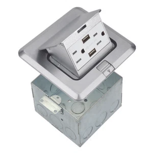 Kit de montaje de caja de piso cuadrado emergente cubierta de níquel 15A TR tomas dúplex 2.1A USB - Imagen 1 de 3