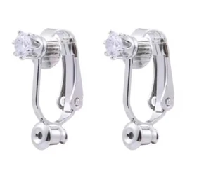 New 💕Clip-On Earrings Converter Earclip Silver plated Clear crystal - Picture 1 of 6