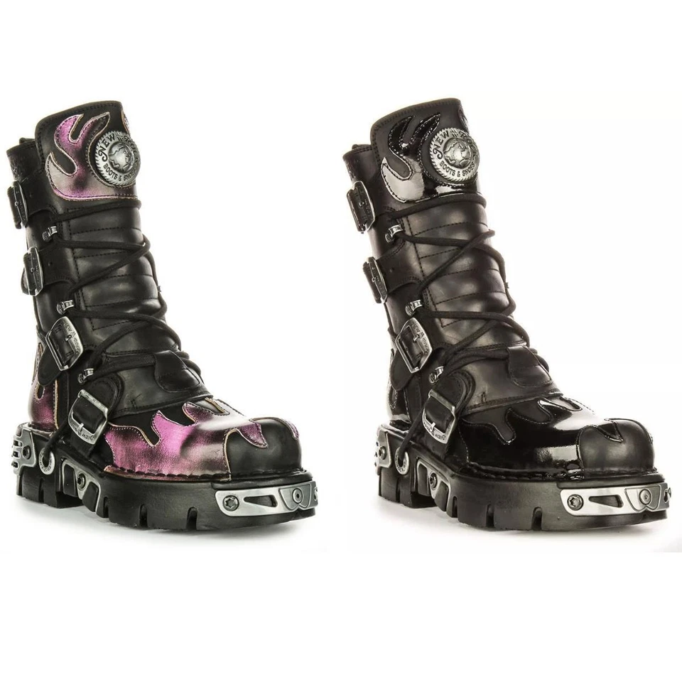 Newrock 591 Reactor 90S Flame Print 4 Buckles Womens Boot Black Patent US 6 - 13 - Image 1 of 1