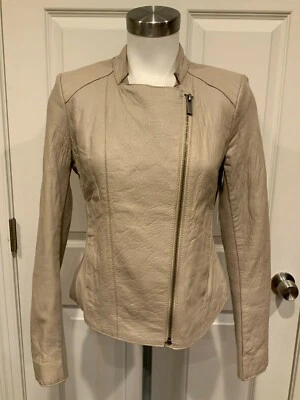 Chaqueta Moto BCBG Max Azria "Putty" Tostada "Cleo" 100% Cuero, Talla Pequeña Foto 1 de 4
