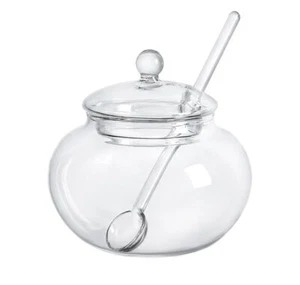 Clear Glass Sugar Bowl With Lid and Sugar Serving Spoon - Picture 1 of 7