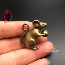 Brass Solid Zodiac Rat Holding Peach Small Ornament Pendant Bronze Keychain