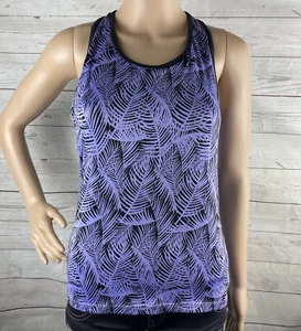 Champion Athletic Racerback Tank Top Medium Purple Black Leaf Pattern Sporty Gym - Picture 1 of 12