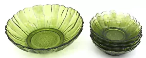 Vintage Avocado grünes Glas Sonnenblume Gänseblümchen Blume Salatschüssel Servierset Frühling - Bild 1 von 5