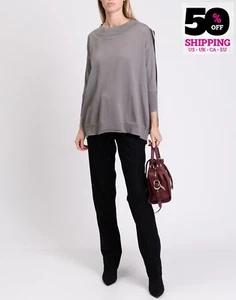 RRP €180 ROSSOPURO Jumper Size S Draped Contrast Back 3/4 Sleeve Crew Neck - Picture 1 of 8
