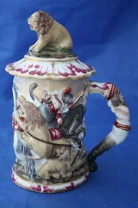 RARE ANTIQUE CAPODIMONTE LIDDED TANKARD - REPAIRED - Picture 1 of 12