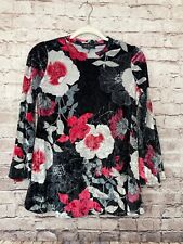 Amy Byer Shirt Girl's XL 16 Black & Pink Floral Velvet Long Sleeve Stretch