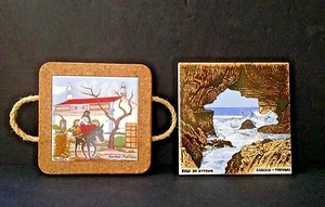 Pair Vintage Handpainted BOCA DO INFERNO Cascais & NUANEA Algarve Portugal Tiles - Picture 1 of 6