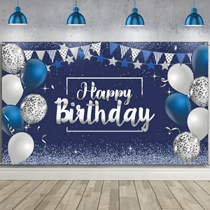 Happy Birthday Decorations Backdrop Banner, Glitter Birthday Backdrop Sign Poste - Picture 1 of 7