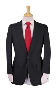 Paul Stuart Suit Charcoal Black Striped Wool Fleece 2-Btn Suit 36S - Picture 1 of 9