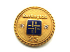 Pin de service vintage Burlington Railroad RR 1/5 10K GF 25 ans remplie d'or + pierre