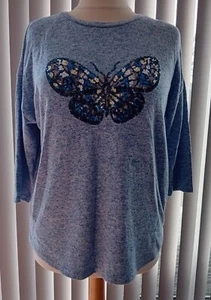 TU LADIES LIGHTWEIGHT BLUE BUTTERFLY TOP SIZE 14 - Picture 1 of 4