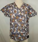 Scrubs By Design Halloween Haunted House Scrub Top Gray Euc Small S Wearwolves 