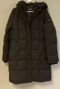 Abrigo largo acolchado con capucha Sam Edelman grande negro falta cinturón para mujer - Imagen 1 de 8
