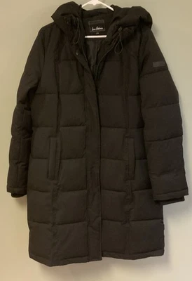 Sam Edelman с капюшоном длинный пуховик пальто большой черный женщин отсутствует ремень - Изображение 1 из 4