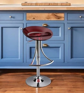 Red and Silver Acrylic and Metal Low Back Adjustable Height Bar Chair - Picture 1 of 4