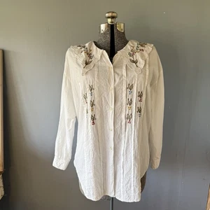 Damen Cottage Core Bluse Top Gr. M weiß 100% Baumwolle bestickt großer Kragen  - Bild 1 von 9