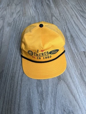 Vtg Ford Taurus Trucker Snapback Baseball Hat Cap Yellow 90s - Image 1 of 4