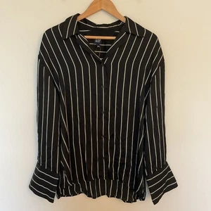 Camisa Gap Satén Relajada Abotonada Talla L Negra Blanca Rayas Oficina Clásica Preppy - Imagen 1 de 10