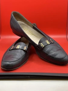 Ferragamo Boutique schwarz strukturiertes Leder Halbschuhe Goldstück Größe 9 - Bild 1 von 7