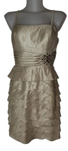 Vtg 90s Women's Gold Ruffle Sequin Classic Retro Preppy Sheath Slip Dress Sz 8P - Picture 1 of 3