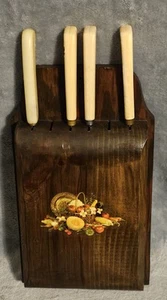 Blocco portacoltelli da parete in legno vintage 6 slot casale campagna - Foto 1 di 7