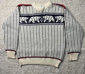 Vintage 80s L.L. Bean Pure New Wool Polar Bear Winter Sweater Mens Size Large - Picture 1 of 8