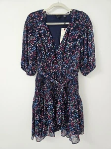 Ted Baker Womens Casidee Heart Print Puff Sleeve Chiffon Mini Dress Size Small - Picture 1 of 13