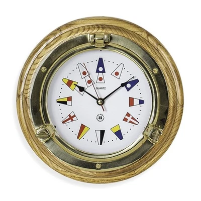 Solid Brass Nautical Porthole Wall Clock with Marine Numbers & Signal Flags 10" - Image 1 of 4